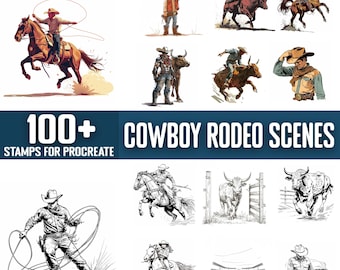 100+ Cowboy Rodeo Procreate Stamps, Brushes for Procreate, Instant Digital Download
