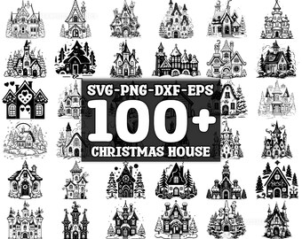Christmas House SVG Bundle, Set of 100, Instant Digital Download, png, svg, eps, dxf