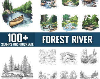100+ Forest River Procreate Stamps, Brushes for Procreate, Instant Digital Download