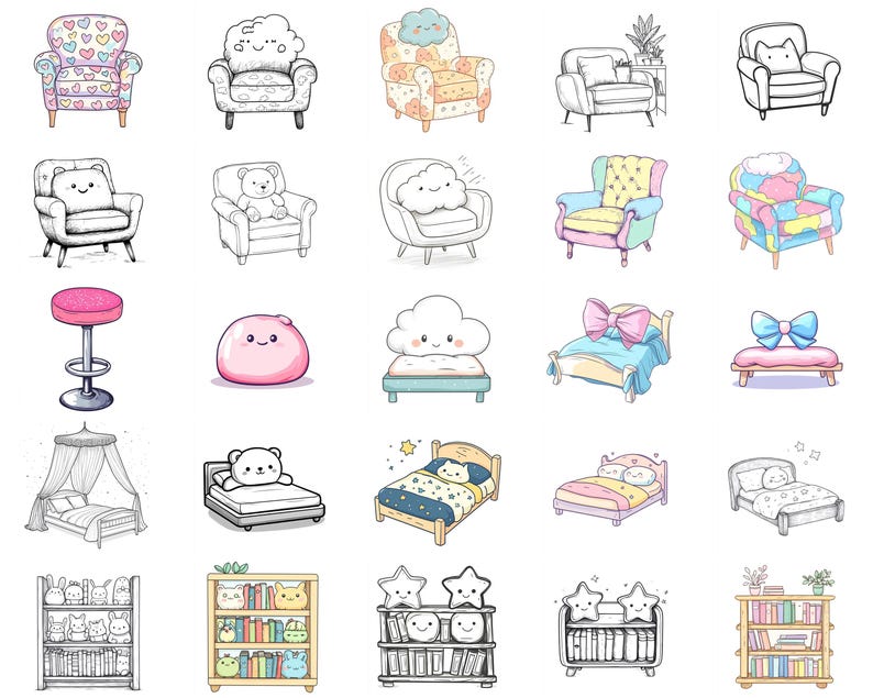100+ Kawaii Furniture Procreate Stamps, Brushes for Procreate, Instant ...