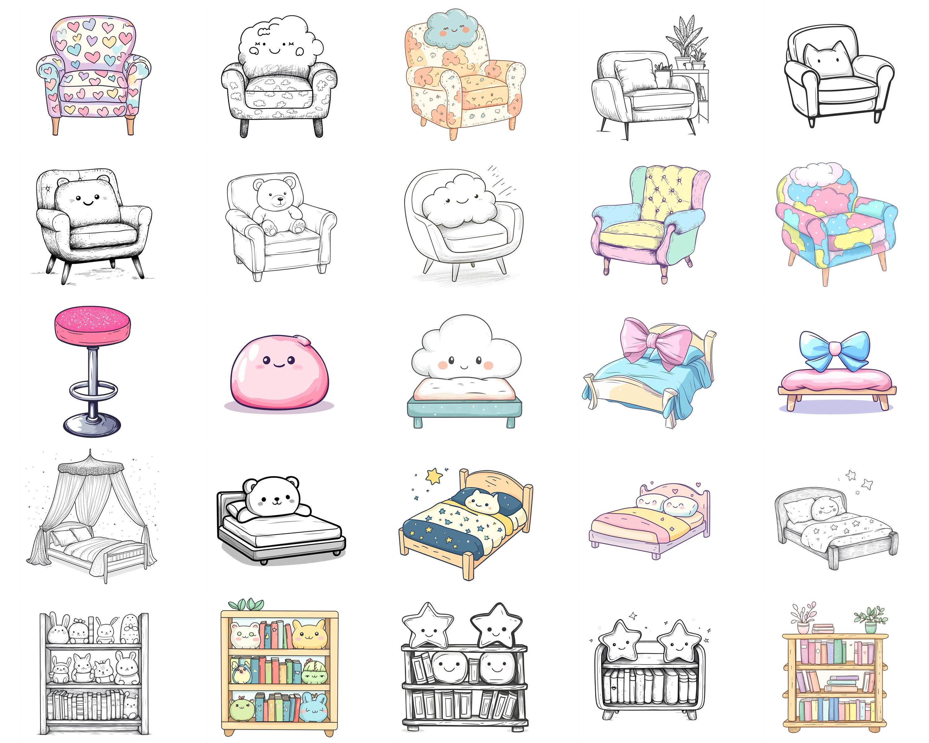 100+ Kawaii Furniture Procreate Stamps, Brushes for Procreate, Instant ...
