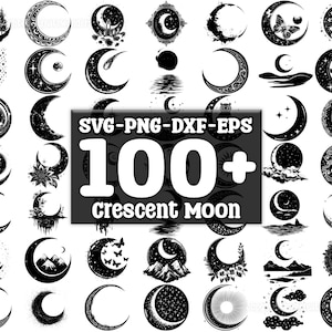 Crescent Moon SVG Bundle, Set of 100, Instant Digital Download, png, svg, eps, dxf
