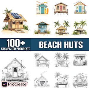 100+ Beach Hut Procreate Stamps, Brushes for Procreate, Instant Digital Download