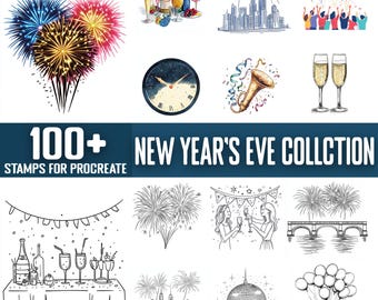 100+ New Year Eve Collection Procreate Stamps, Brushes for Procreate, Instant Digital Download