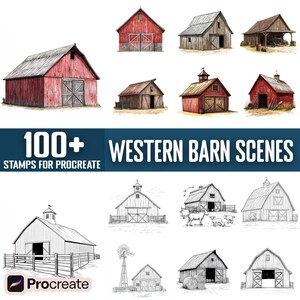 100+ Western Barn Procreate Stamps, Brushes for Procreate, Instant Digital Download