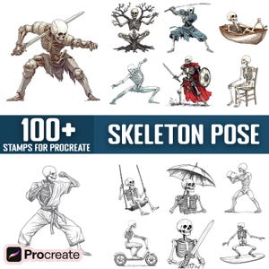 100+ Skeleton Pose Procreate Stamps, Brushes for Procreate, Instant Digital Download