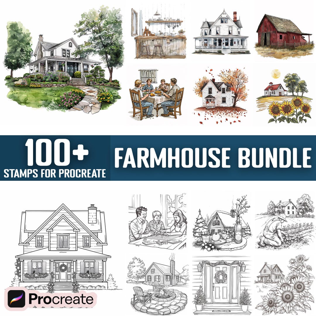 100+ Farmhouse Procreate Stamps, Brushes for Procreate, Instant Digital ...