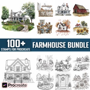 100+ Farmhouse Procreate Stamps, Brushes for Procreate, Instant Digital Download