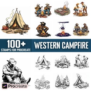 100+ Western Campfire Procreate Stamps, Brushes for Procreate, Instant Digital Download