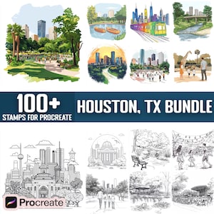 100+ Houston, Texas Procreate Stamps, Brushes for Procreate, Instant Digital Download