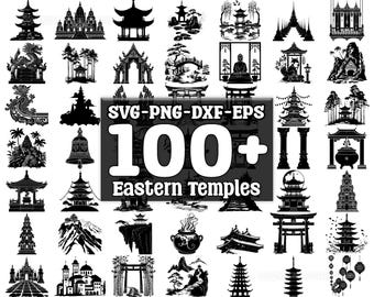 Eastern Temples SVG Bundle, Set of 100, Instant Digital Download, png, svg, eps, dxf
