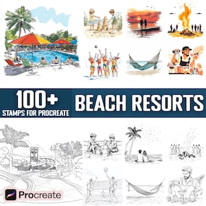100+ Beach Resorts Procreate Stamps, Brushes for Procreate, Instant Digital Download