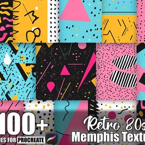 100+ Retro 80s Memphis Procreate Textures, Brushes for Procreate, Instant Digital Download
