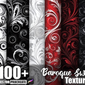 100+ Baroque Swirl Procreate Textures, Brushes for Procreate, Instant Digital Download
