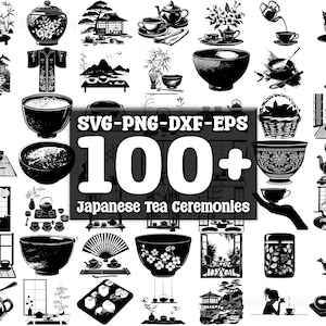 Japanska teceremonier SVG-paket, set med 100, omedelbar digital nedladdning, png, svg, eps, dxf