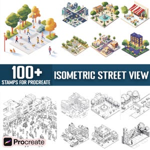 100+ Isometric Street View Procreate Stamps, Brushes for Procreate, Instant Digital Download