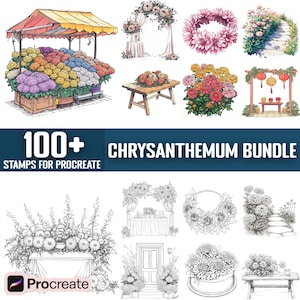 100+ Chrysanthemum Procreate Stamps, Brushes for Procreate, Instant Digital Download