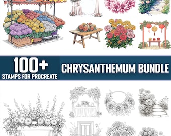 100+ Chrysanthemum Procreate Stamps, Brushes for Procreate, Instant Digital Download