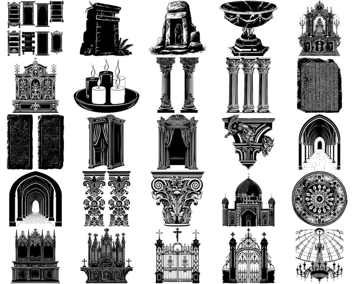 Ornate Cathedral Interiors SVG Bundle, Set of 100, Instant Digital ...