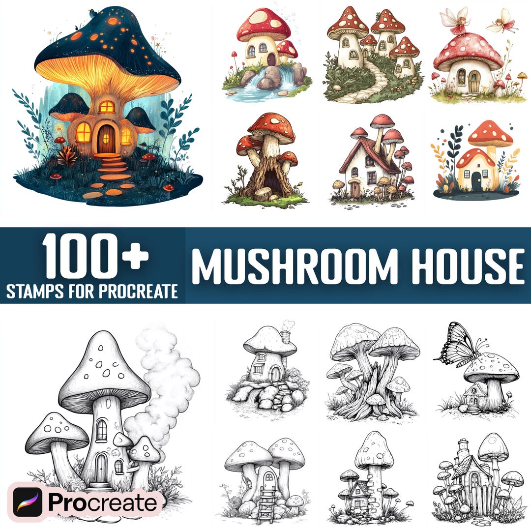 100+ Mushroom House Procreate Stamps, Brushes for Procreate, Instant ...