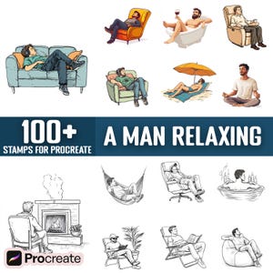 100+ Man Relaxing Procreate Stamps, Brushes for Procreate, Instant Digital Download