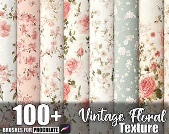 Oltre 100 texture Procreate con motivi floreali vintage, pennelli per Procreate, download digitale istantaneo