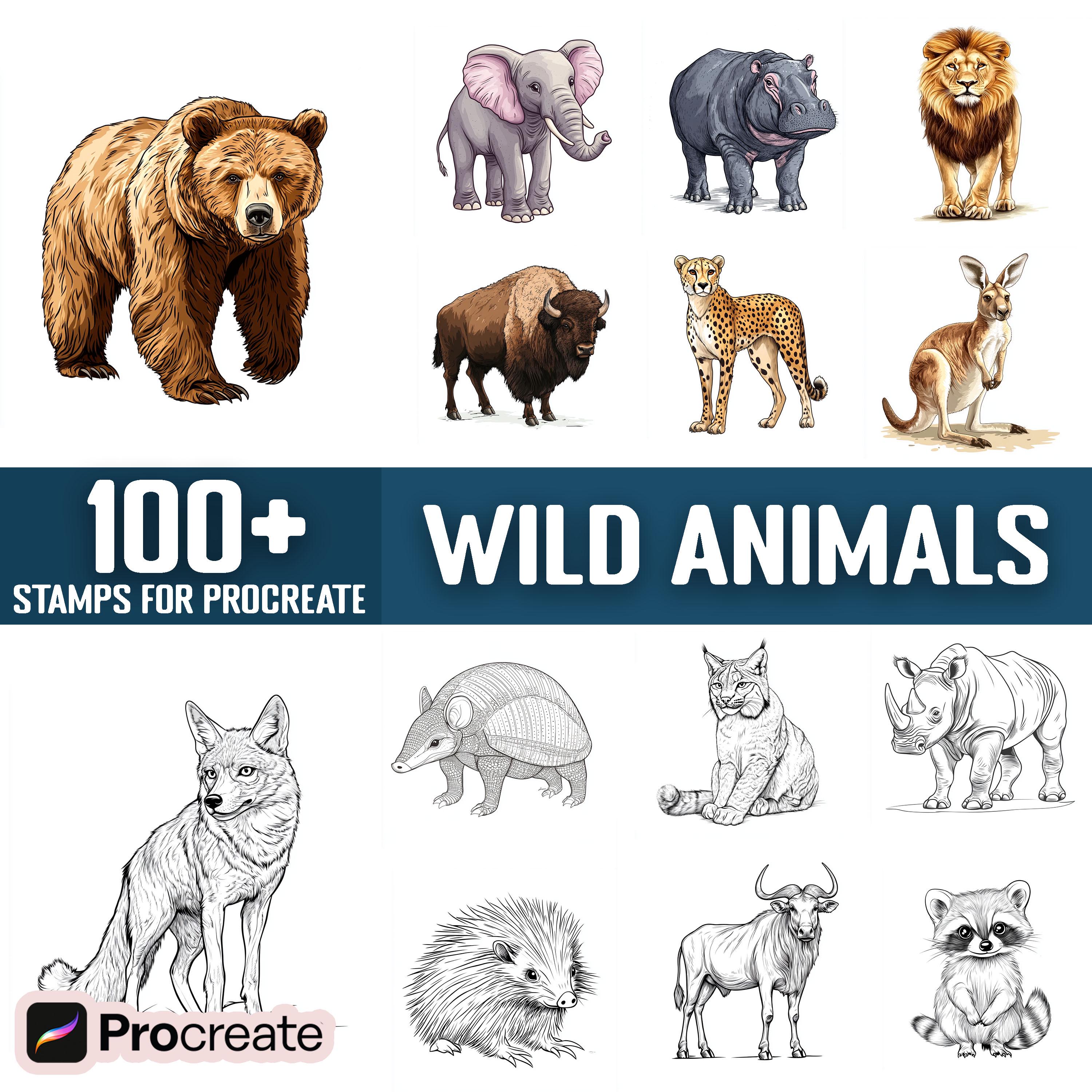 100+ Wild Animals Procreate Stamps, Brushes for Procreate, Instant ...