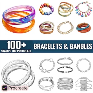 Más de 100 sellos y pinceles para Procreate para pulseras y brazaletes, descarga digital instantánea