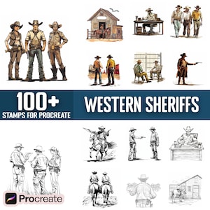 100+ Western Sheriffs Procreate Stamps, Brushes for Procreate, Instant Digital Download