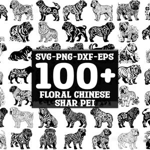 Florales chinesisches Shar Pei SVG-Bundle, Set von 100, sofortiger digitaler Download, png, svg, eps, dxf