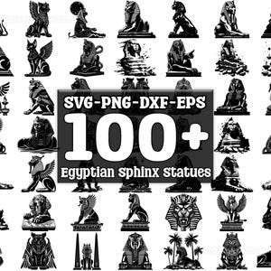 Egyptian Sphinx Statues SVG Bundle, Set of 100, Instant Digital Download, png, svg, eps, dxf