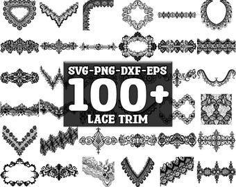Lace Trim SVG Bundle, Set of 100, Instant Digital Download, png, svg, eps, dxf