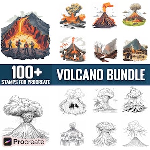 100+ Volcano Bundle Procreate Stamps, Brushes for Procreate, Instant Digital Download