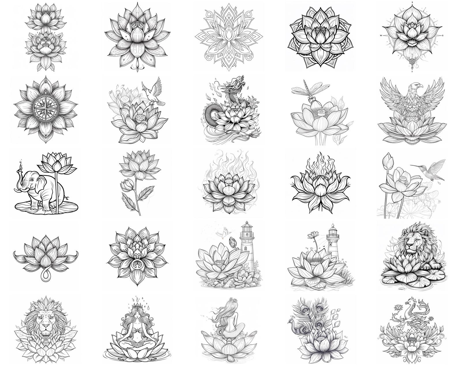 100+ Lotus Flower Procreate Stamps, Brushes for Procreate, Instant ...