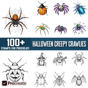 100+ Halloween Creepy Crawlies Procreate Stamps, Brushes for Procreate, Instant Digital Download