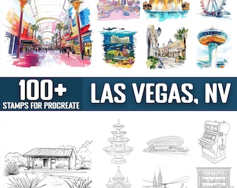 Más de 100 sellos y pinceles para Procreate de Las Vegas, Nevada, descarga digital instantánea.