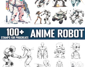 100+ Anime Robot Procreate Stamps, Brushes for Procreate, Instant Digital Download
