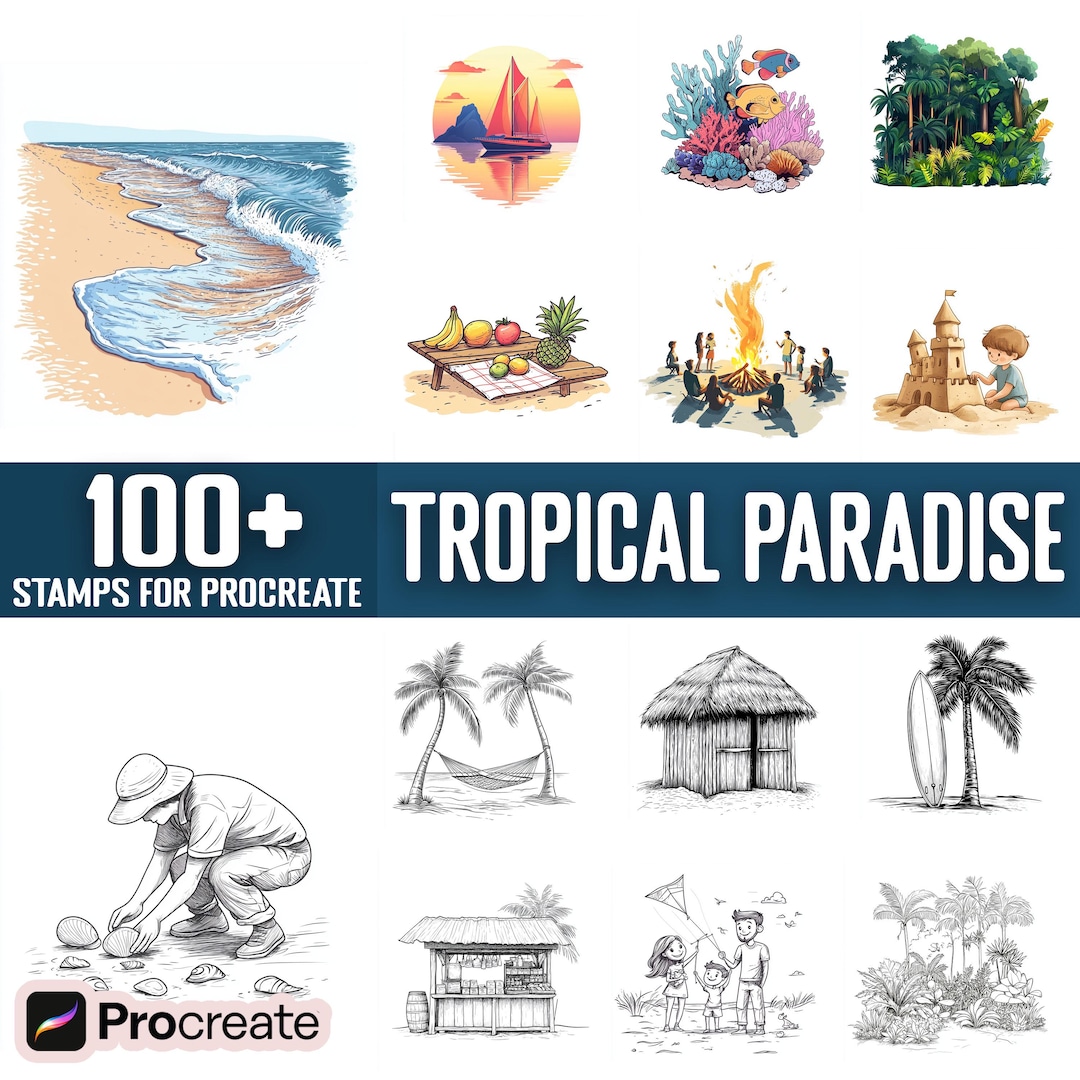 100+ Tropical Paradise Procreate Stamps, Brushes for Procreate, Instant ...