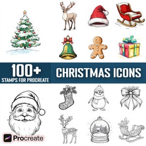 100+ Christmas Icons Procreate Stamps, Brushes for Procreate, Instant Digital Download