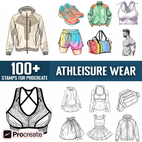 100+ Athleisure Wear Procreate Stamps, Brushes for Procreate, Instant Digital Download