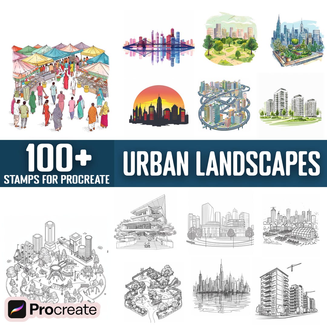 100+ Urban Landscape Procreate Stamps, Brushes for Procreate, Instant ...