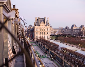 Paris Photography - Balcony View in Paris, Louvre Paris, French home decor, Living room art, Winter scene, Large Wall Art, Fine Art Print