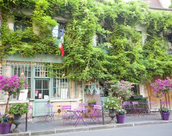 Paris Photography - Paris cafe, Paris kitchen art, French home decor, floral, Living room art, Paris print, Large Wall Art, Fine Art Print
