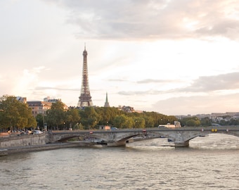 Paris Photography - Sunset in Paris, Eiffel Tower, French decor, Living room art, Gallery Wall, Large Wall Art, Fine Art Print
