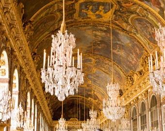 Paris Photography - Hall of Mirrors, Versailles, luxury, Chandeliers, French home decor, Living room art, Paris print, Paris Wall Art