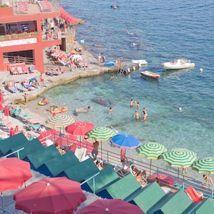 Italy Photography - Capri, Beach club, Umbrella art, Italian coast, Italy print, Italian home decor, Large Wall Art, Fine Art Print