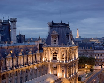 Fotografía de París - París al atardecer, tejados de París, Torre Eiffel, decoración del hogar francés, arte de la sala de estar, pared de la galería, arte de pared grande, bellas artes