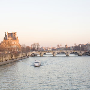 Paris Photography - Sunrise on the Seine, Paris architecture, French home decor, Living room art, Paris print, Fine Art Print