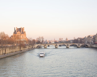 Paris Photography - Sunrise on the Seine, Paris architecture, French home decor, Living room art, Paris print, Fine Art Print
