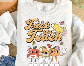 Teacher Halloween Shirt, Halloween Teacher Sweatshirt, Fall Shirts for Teachers, Vintage Halloween Teacher Tees, Trick or Teach Crewneck